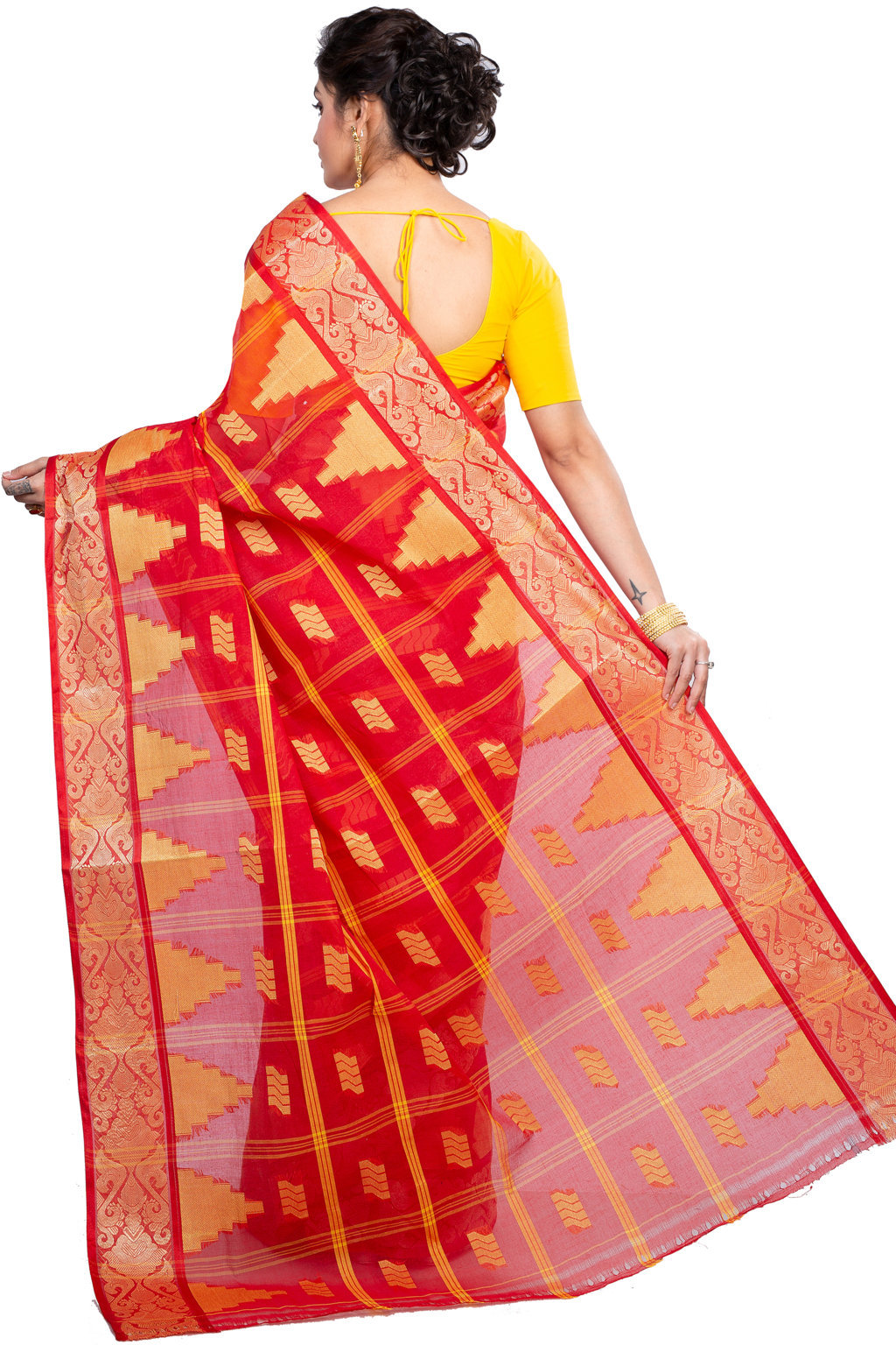 Red Pure Cotton Kamala Desiging Tant Saree (899)